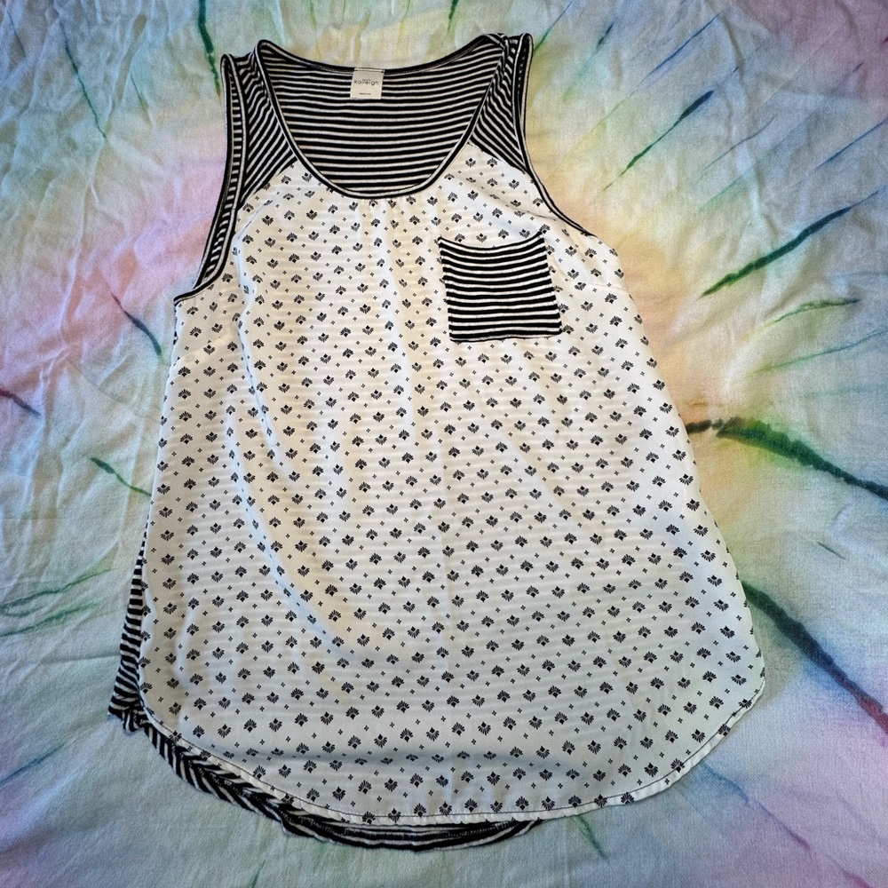 Kaleigh Mixed Media Floral Striped Sleeveless Blouse